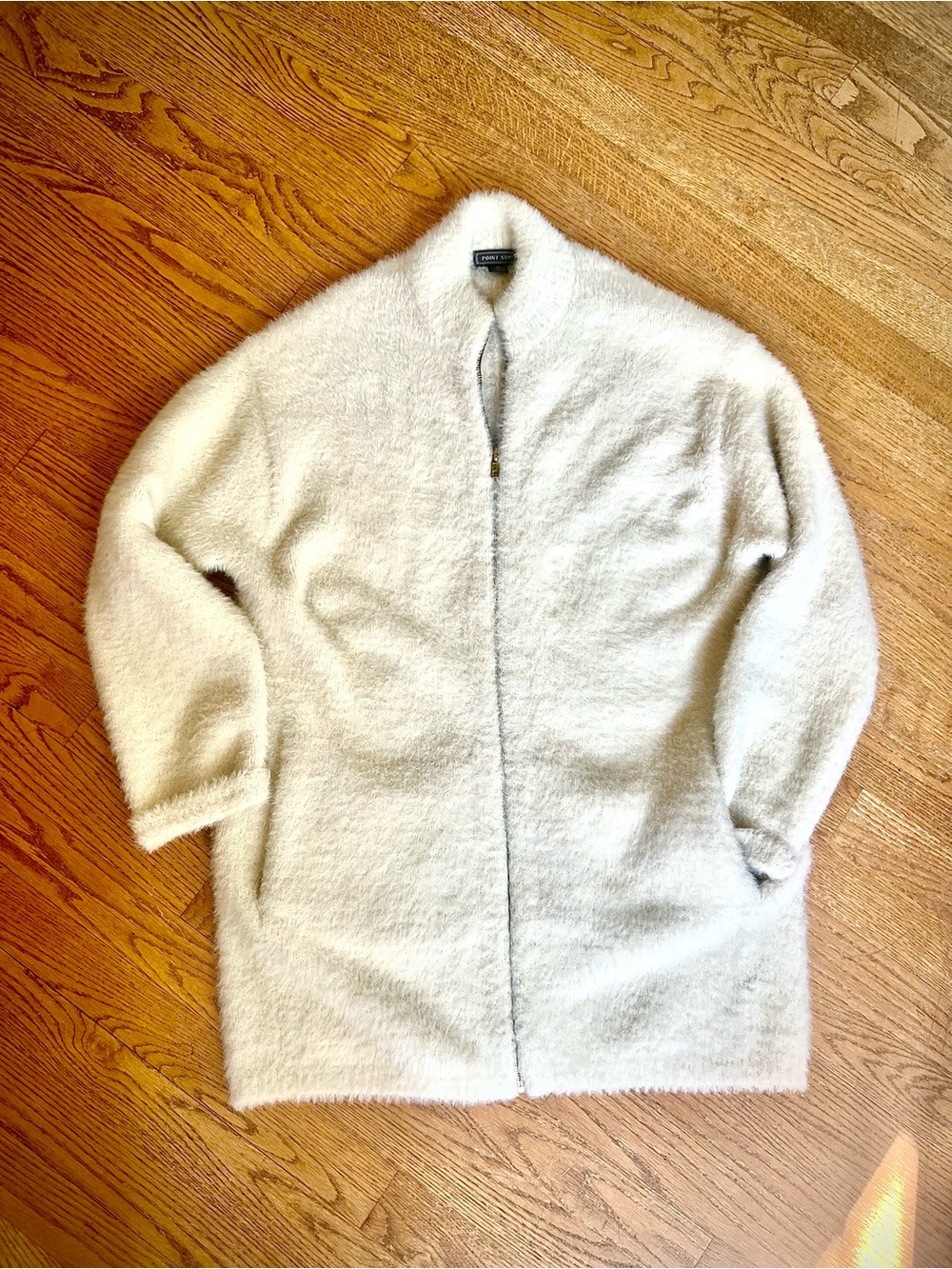 J. Crew Point Sur Cozy, Ivory, Fuzzy, Gold-Zippered Front Women's Sweater/Coat